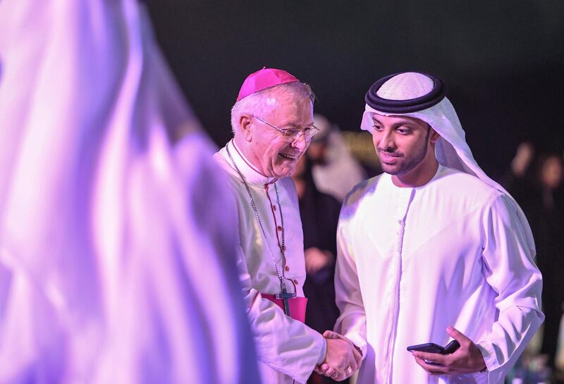 Abu Dhabi, United Arab Emirates - H.E. Bishop Paul Hinder, OFM CAP., the Apostolic Vicar of Southern Arabia at the UAE Peace Gathering at Umm Al Emarat Park on February 1, 2019. Khushnum Bhandari for The National
