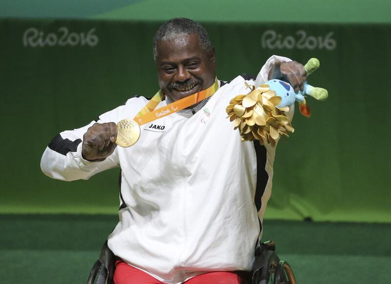 Mohammed Khalaf won the UAE's first gold medal of the Rio 2016 Paralympic Games in the -88kg powerlifting. RTSNJFU