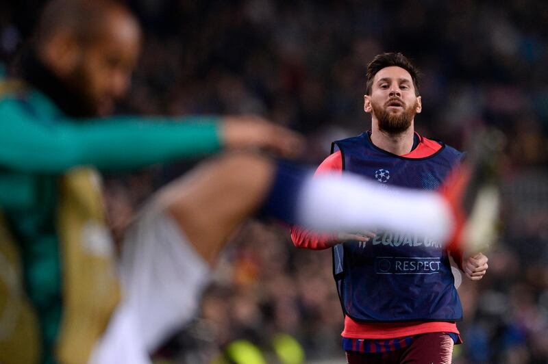 Barcelona's Argentina forward Lionel Messi warms up. AFP