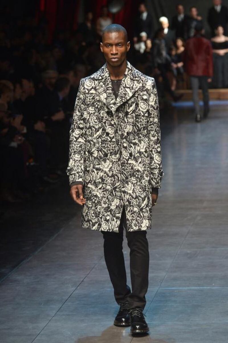 The latest menswear trends as demonstrated by a catwalk model from Dolce & Gabbana. Tiziana Fabi / AFP