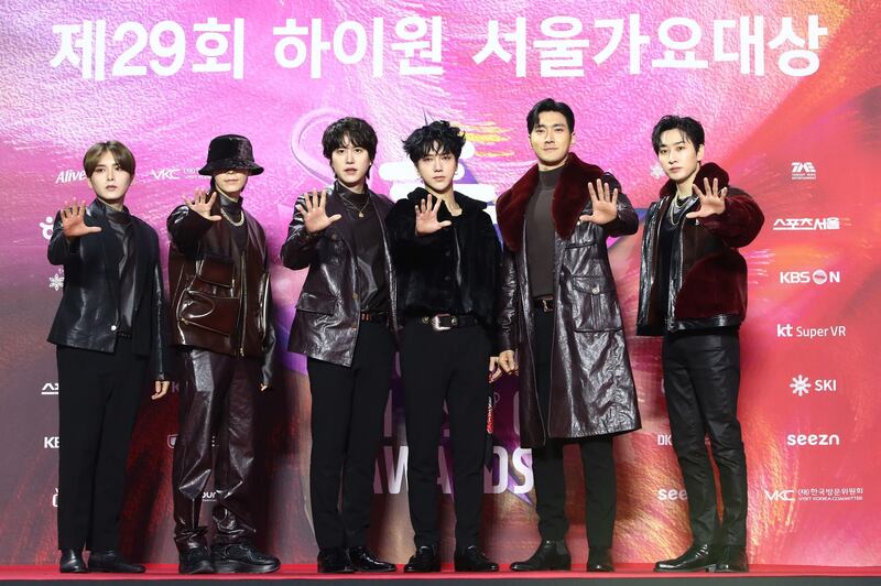 SEOUL, SOUTH KOREA - JANUARY 30: Boy band Super Junior attend the 29th Seoul Music Awards at Gocheok Sky Dome on January 30, 2020 in Seoul, South Korea. (Photo by Chung Sung-Jun/Getty Images)