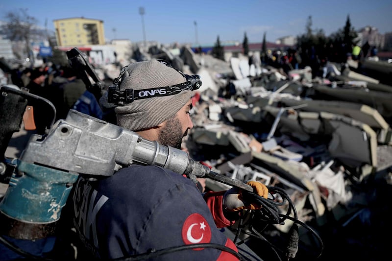 A rescue worker in Kahramanmaras, three days after a 7.8-magnitude earthquake struck south-east Turkey. AFP