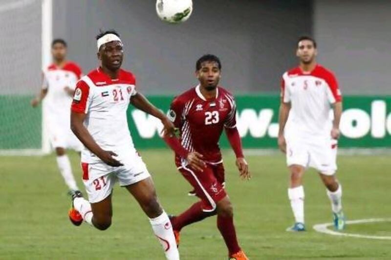 Modibo Diarra, left, in action for Emirates against one of his former clubs, Al Wahda, earlier this season, a game in which he scored twice.