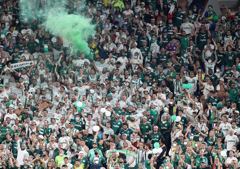 Palmeiras fans set off a flare during the final at the Mohammed bin Zayed Stadium.