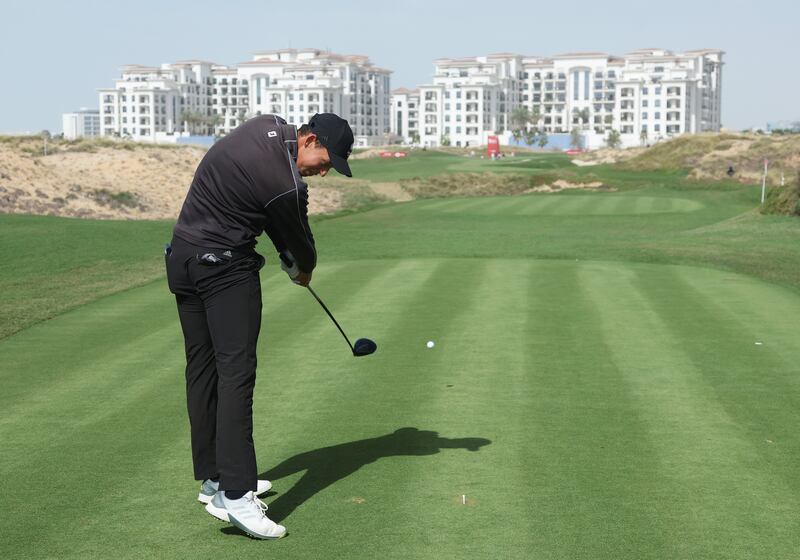 Josh Hill of England tees off on the first hole during the Second Round of the Abu Dhabi HSBC Championship at Yas Links Golf Course on January 21, 2022 in Abu Dhabi,. Getty Images