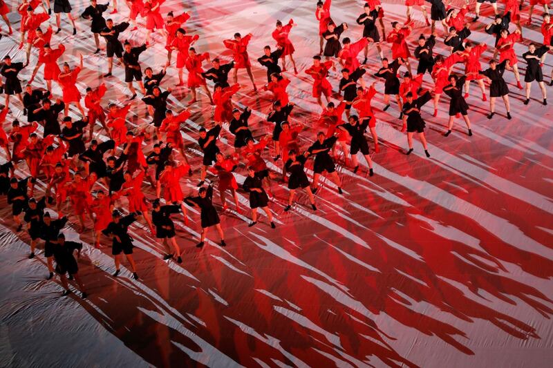 Performers take part in the opening ceremony of the Japan 2019 Rugby World Cup. AFP