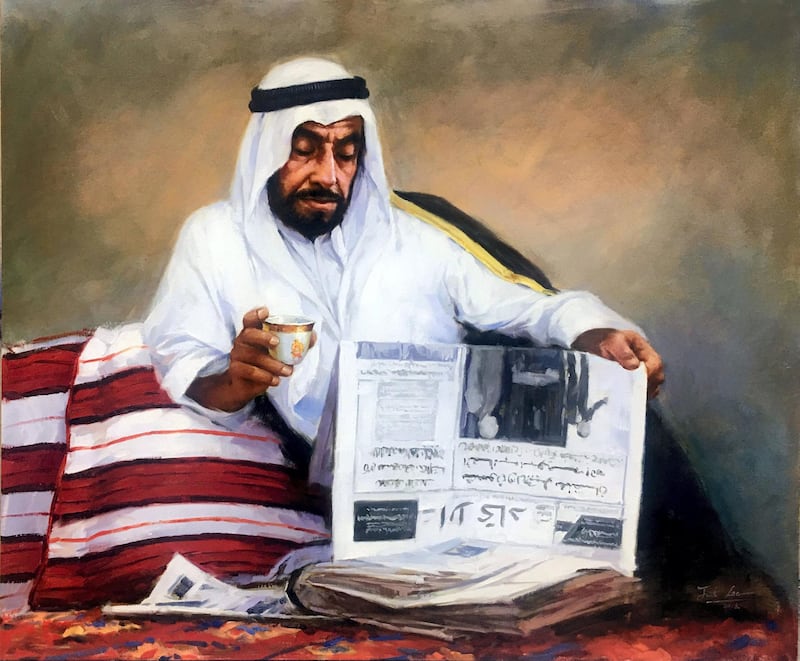 RUNNER-UP: 'Sheikh Zayed' by Jack Lee, China. "Sheikh Zayed is pictured drinking coffee and reading the newspaper. Things are under his control and he is relaxed and calm. This image shows the dignity of the Founding Father and the peace and prosperity of the country."