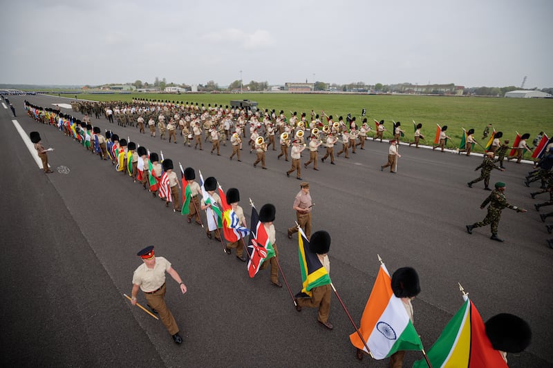 The service members from the Commonwealth nations  and territories lead the full rehearsal. Getty Images