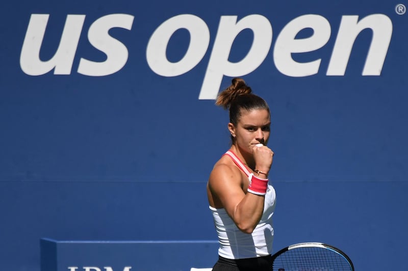 Maria Sakkari reacts after winning a point against Amanda Anisimova. Reuters