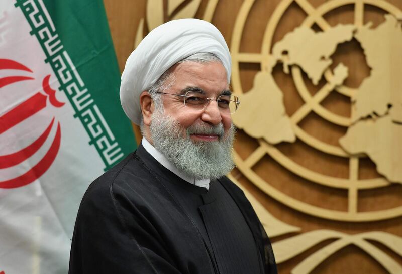President of Iran Hassan Rouhani meets with United Nations Secretary-General Antonio Guterres (unseen) at the United Nations in New York on September 25, 2019. / AFP / Angela Weiss
