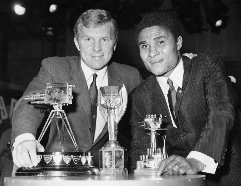 Bobby Moore and Eusebio at the 1966 BBC Sports Personality of the Year Awards. Central Press/Hulton Archive/Getty Images