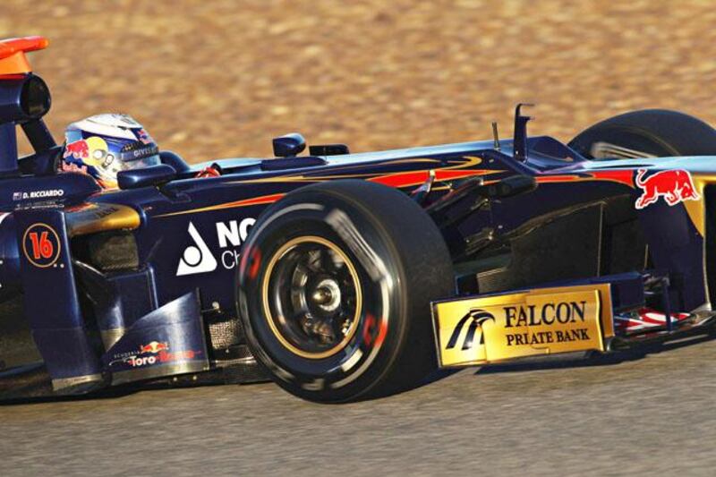 JEREZ DE LA FRONTERA, SPAIN - FEBRUARY 07:  Scuderia Toro Rosso driver Daniel Ricciardo of Australia drives the new STR7 during Formula One winter testing at the Circuito de Jerez on February 7, 2012 in Jerez de la Frontera, Spain.  (Photo by Mark Thompson/Getty Images)