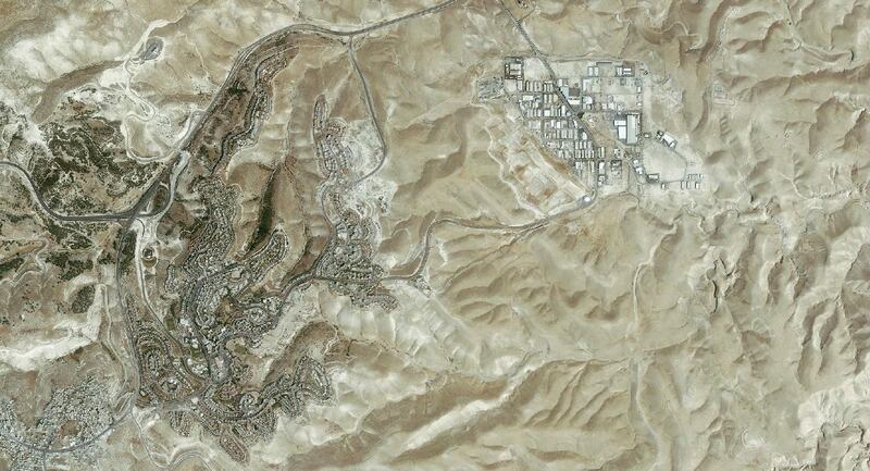 A handout photo made available by the Peace Now organization showing an aerial view of the Israeli settlement of Maale Adumim in the West Bank.  EPA