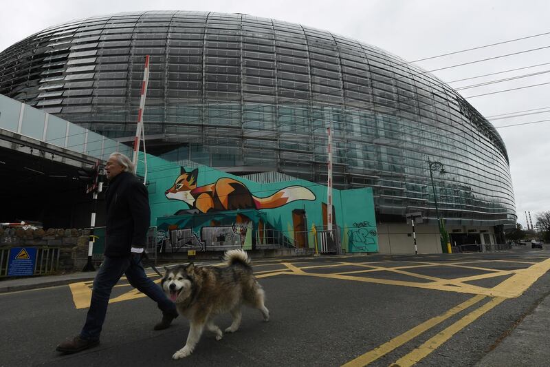 A general view of the Aviva Stadium as the Irish government advised that fans cannot be present during the UEFA Euro 2020 soccer tournament games owing to the COVID-19 pandemic in Dublin, Ireland, April 7, 2021. REUTERS/Clodagh Kilcoyne