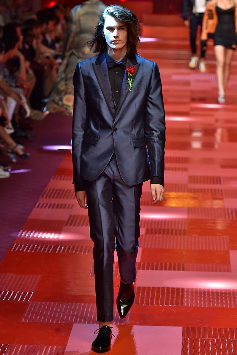 MILAN, ITALY - JUNE 17: Dylan Brosnan walks the runway at the Dolce & Gabbana show during Milan Men's Fashion Week Spring/Summer 2018 on June 17, 2017 in Milan, Italy. (Photo by Victor VIRGILE/Gamma-Rapho via Getty Images)