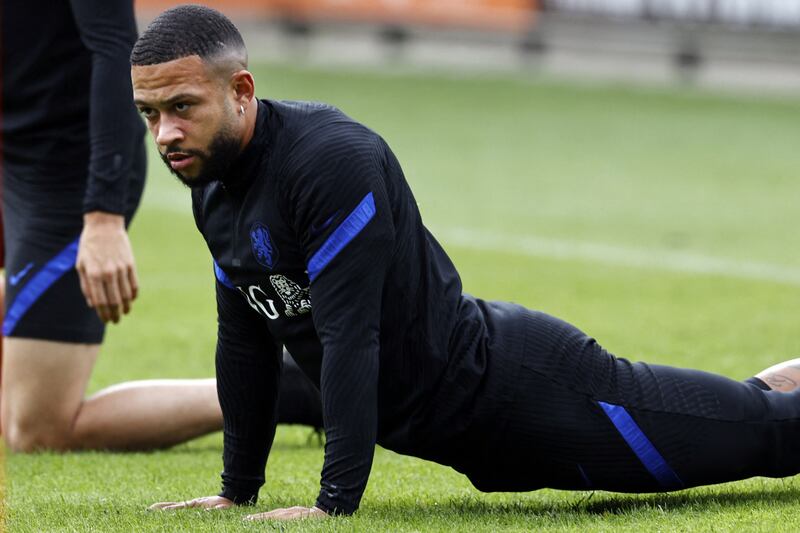 Netherlands attacker Memphis Depay takes part in training session on Tuesday, August 31. AFP