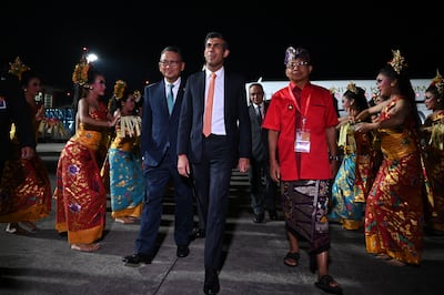 British PM Rishi Sunak arrives for the G20 meeting on November 14 in Nusa Dua, Indonesia. Getty Images