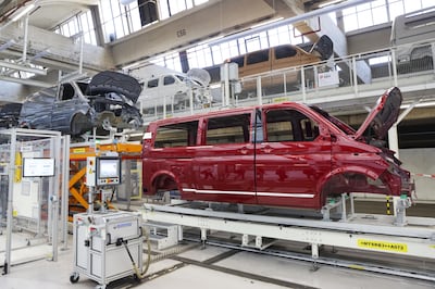 An electric minibus under construction at a Volkswagen plant in Hannover, Germany. Bloomberg