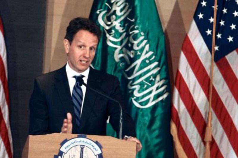 US Treasury Secretary Timothy Geithner speaks to Saudi business leaders in the commercial hub of Jiddah, Saudi Arabia, in July.