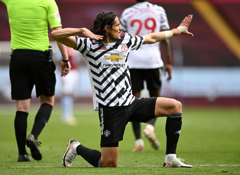 United substitute Edinson Cavani celebrates after scoring. AFP