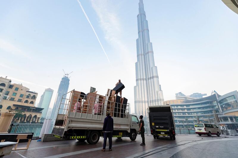 Dubai, United Arab Emirates - January 01, 2011: The clean up operations after the celebrations the night for New Years Eve 2019. Tuesday, December 1st, 2019 in Downtown, Dubai. Chris Whiteoak/The National