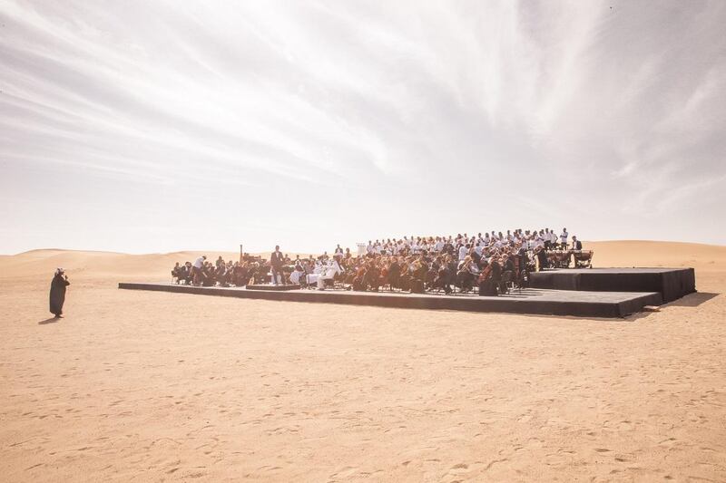 A choir made up of people from the 190 countries committed to taking part in Expo 2020 sang Ishy Bilady - the UAE national anthem. Courtesy Expo 2020 Dubai