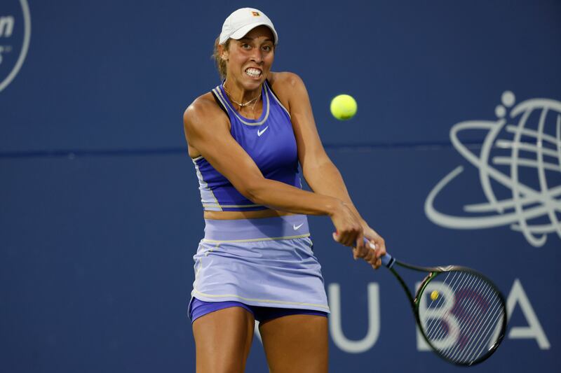 Madison Keys in action against Ons Jabeur at the Mubadala Silicon Valley Classic. EPA