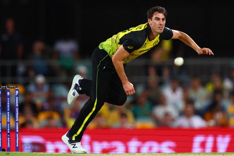 Australia's Pat Cummins bowls. AFP