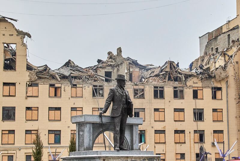 Bombed-out buildings at a university in Kharkiv. The damage to Ukraine's infrastructure has been estimated at $138 billion. EPA