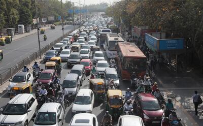 Traffic moves along the busy street near ITO in New Delhi, India, 22 March 2022.  Despite a slight improvement compared to previous years, in 2021 New Delhi and Bangladesh still led the list of capitals and countries with worst air quality respectively, according to the annual report by the Swiss air quality tech firm IQAir. EPA