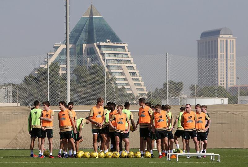 Celtic players training in Dubai in 2017. Pawan Singh / The National