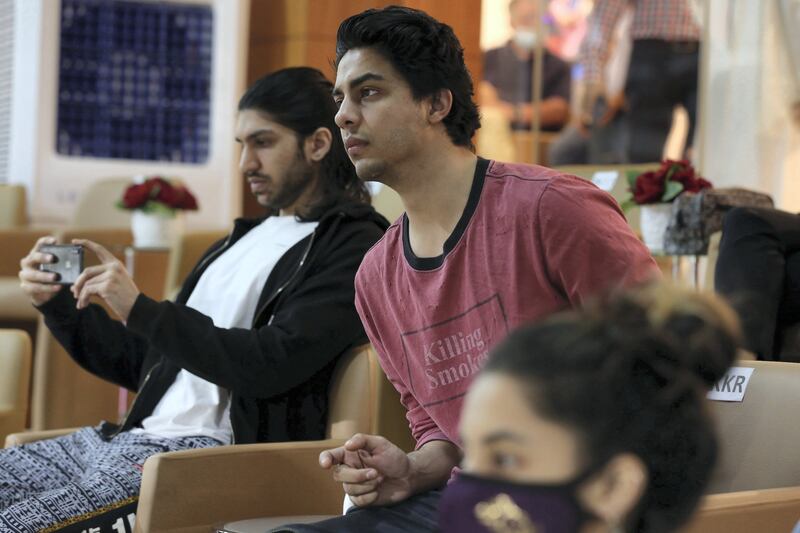 Aryan Khan during match 28 of season 13 of the Indian Premier League (IPL ) between the Royal Challengers Bangalore and the Kolkata Knight Riders held at the Sharjah Cricket Stadium, Sharjah in the United Arab Emirates on the 12th October 2020.  Photo by: Arjun Singh  / Sportzpics for BCCI