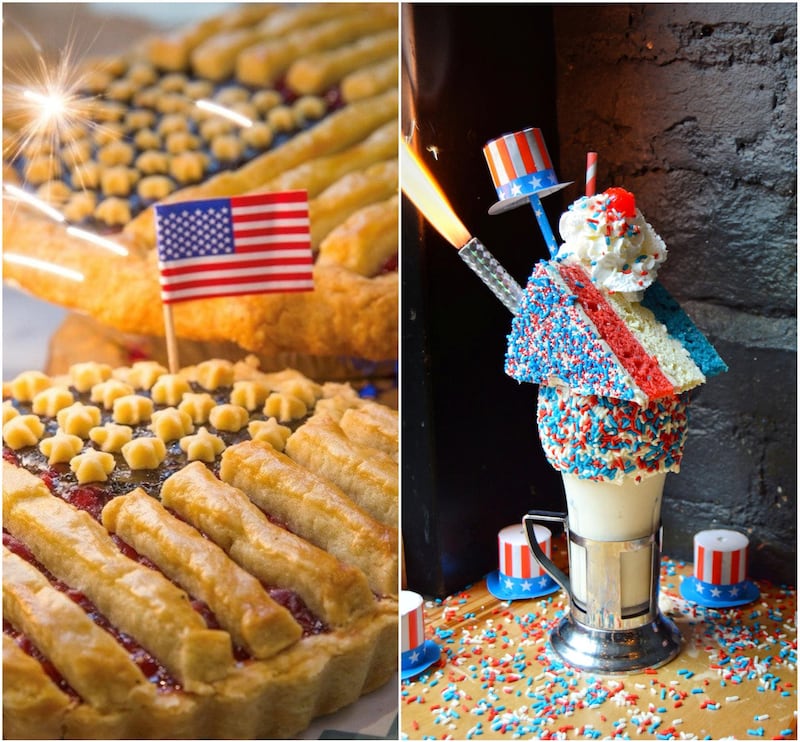 Celebrate American Independence Day by ordering from Clinton Street Bakery or visiting Black Tap for a themed milkshake. 