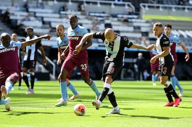 Newcastle United's Jonjo Shelvey scores his side's second goal of the game during the Premier League match at St James' Park, Newcastle. PA Photo. Issue date: Sunday July 5, 2020. See PA story SOCCER Newcastle. Photo credit should read: Michael Regan/NMC Pool/PA Wire. RESTRICTIONS: EDITORIAL USE ONLY No use with unauthorised audio, video, data, fixture lists, club/league logos or "live" services. Online in-match use limited to 120 images, no video emulation. No use in betting, games or single club/league/player publications.