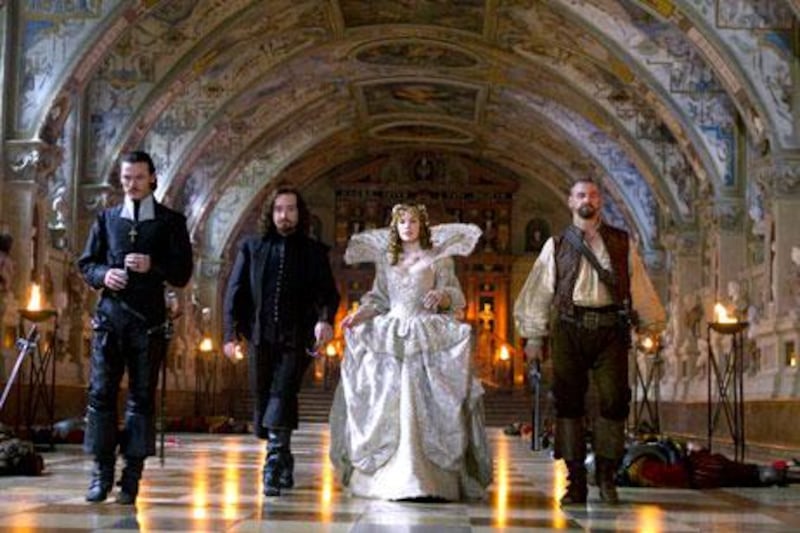 From left, Luke Evans, Matthew McFadyen, Milla Jovovich and Ray Stevenson in The Three Musketeers 3D.
