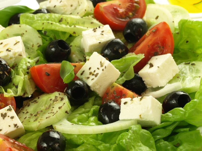 Closeup of greek salad with olives and feta, background (iStockphoto.com) *** Local Caption ***  WK26JL-EDPICKS-MEDITERRANEAN.jpg