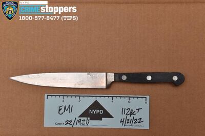 This is the knife that NYPD detectives recovered from the scene and believe was used to stab Orsolya Gaal almost 60 times. Photo: NYPD