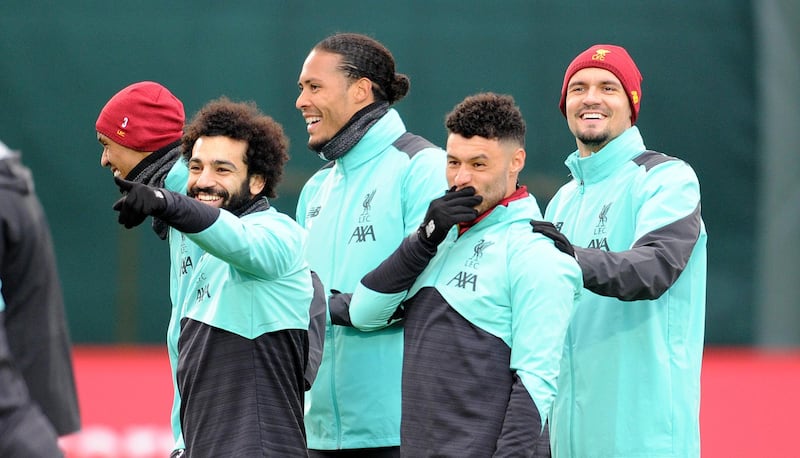 LIVERPOOL, ENGLAND - FEBRUARY 13th (Sun Out and Sun On Sunday Out ) Mohamed Salah Alex Oxlade-Chamberlain and Virgil Van Dijk and Dejan Lovren  at Melwood Training Ground on February 13, 2020 in Liverpool, England. (Photo by Andrew Powell/Liverpool FC via Getty Images)