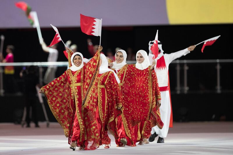 ABU DHABI, UNITED ARAB EMIRATES - OCT 14:

A parade of nations: Bahrain. 

World Skills 2017 opening ceremony.

WorldSkills Abu Dhabi 2017, the world championships of vocational skills, has officially opened in the capital of the UAE. 


(Photo by Reem Mohammed/The National)

Reporter: 
Section: NA