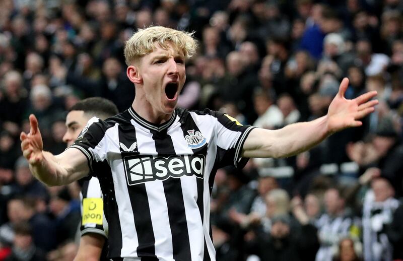 Newcastle's Anthony Gordon celebrates after scoring. Reuters