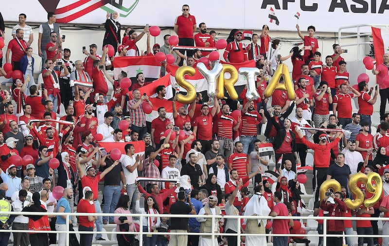 AL AIN , UNITED ARAB EMIRATES , January 10 ��� 2019 :- Fans of Syria during the AFC Asian Cup UAE 2019 football match between Jordan vs Syria held at Sheikh Khalifa International Stadium in Al Ain. ( Pawan Singh / The National ) For News/Sports/Instagram/Big Picture