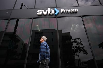 The SVB Private logo outside a branch in Santa Monica, California. AFP