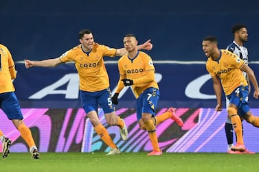 Richarlison of Everton celebrates scoring the first goal with his team during the English Premier League soccer match between West Bromwich Albion and Everton FC. EPA