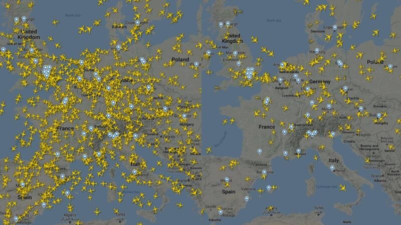 The skies on two Friday evenings in Europe - February 28 and March 27. FlightRadar24