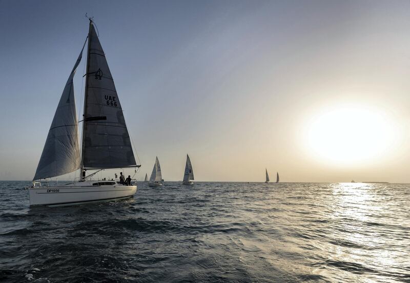 Dubai, United Arab Emirates - May 14, 2019: The Dubai offshore sailing club pursuit race. Tuesday the 14th of May 2019. Dubai. Chris Whiteoak / The National