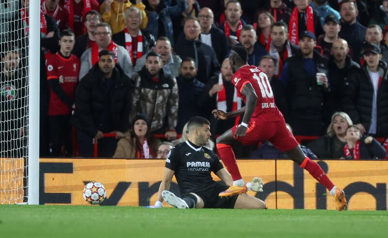 Sadio Mane scores Liverpool's second goal. Reuters