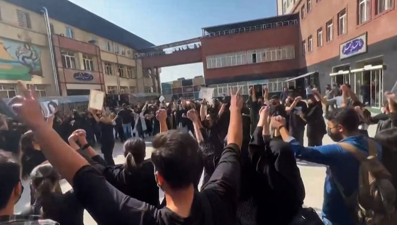 More students in the rally at Tehran's University of Science and Culture. AFP