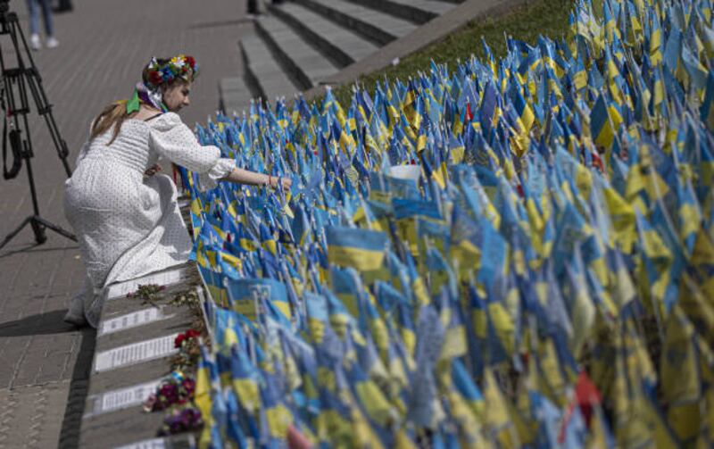 People arriving on Khreschatyk Street in Kyiv, where events to mark Ukraine's Independence Day are being held. Getty Images