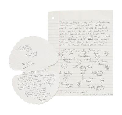 Love letters written by a teenage Tupac Shakur. Courtesy Sotheby's