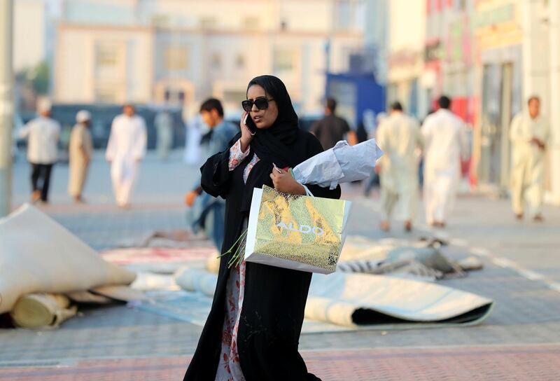 Abu Dhabi, United Arab Emirates - June 03, 2019: People prepare for Eid. Monday the 3rd of June 2019. Bani Yas, Abu Dhabi. Chris Whiteoak / The National